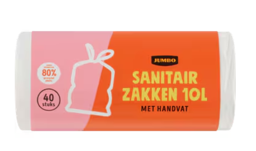 SANITAIRZAKKEN MET HANDVAT 10LTR 40 STUKS JUMBO